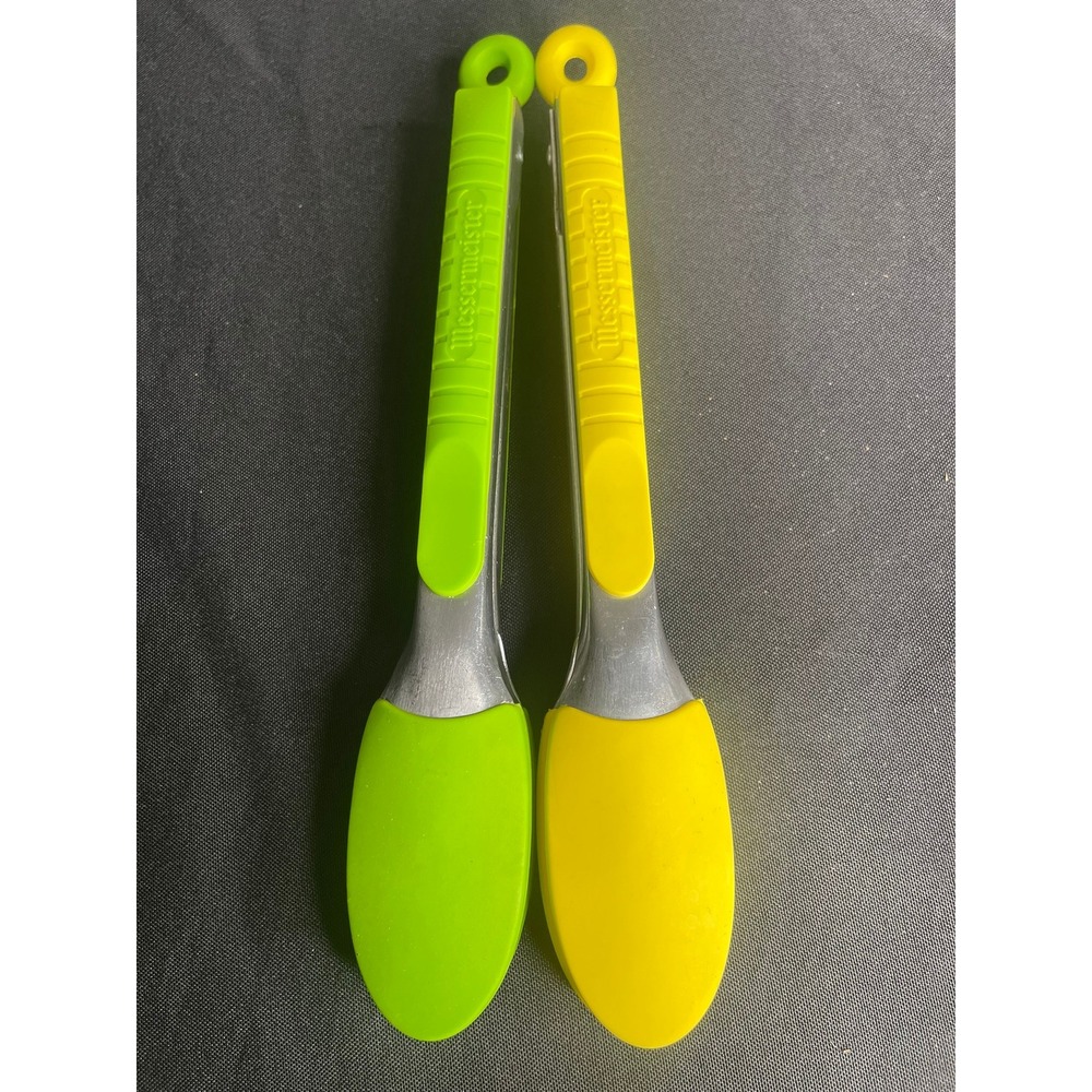 Messermeister 10" Silicone Locking Tongs Set Lime Green Yellow Stainless Steel